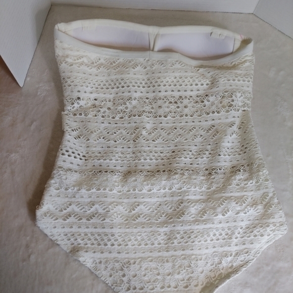 Lookbook Store White Crochet Fully Lined Strapless One Piece Swimsuit - Picture 12 of 15